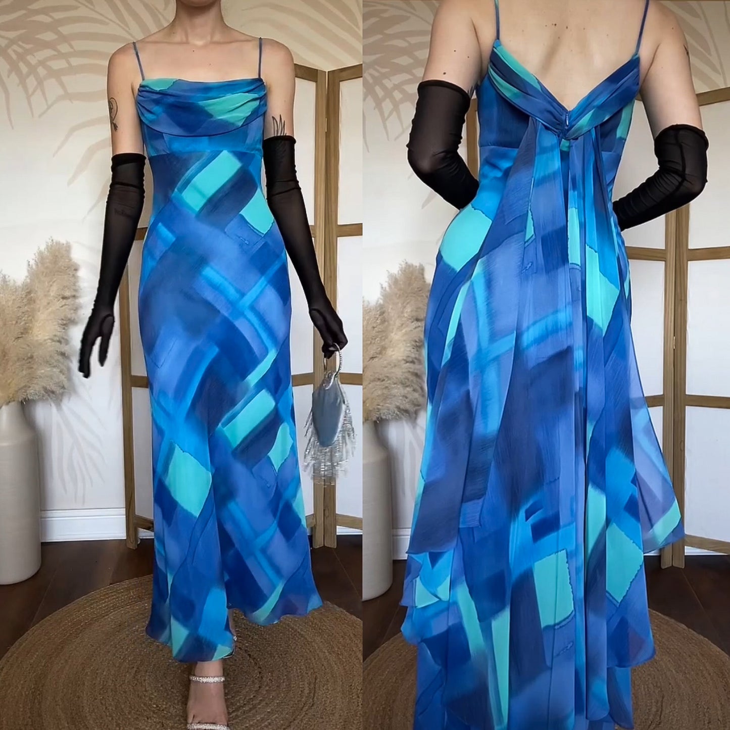 Betsy & Adam blue print evening dress UK 8