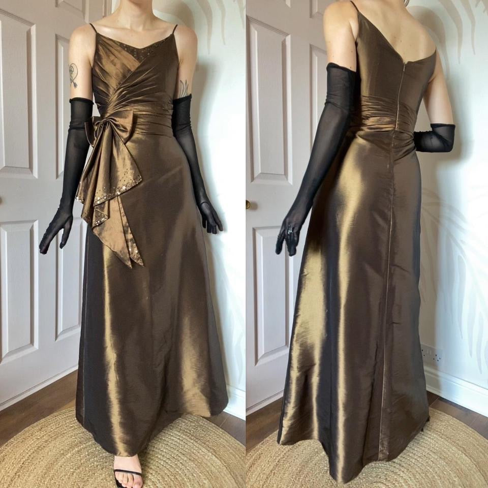 Veromia brown satin a-line gown UK 10