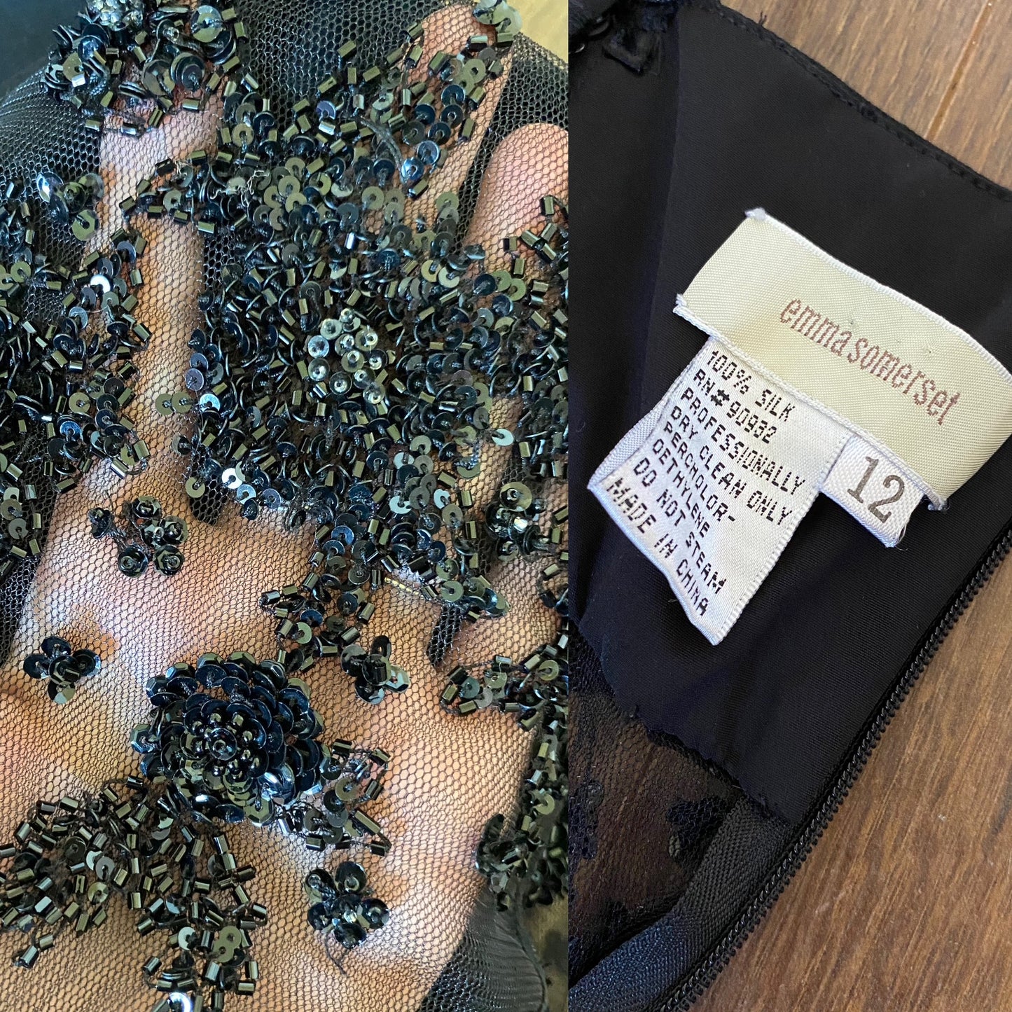 100% silk Emma Somerset sheer waist evening dress uk 10