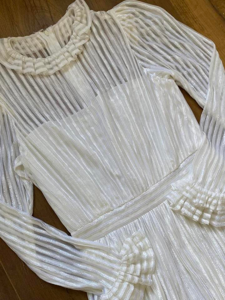 Pronuptia vintage 70s stripe long sleeve wedding dress uk 10