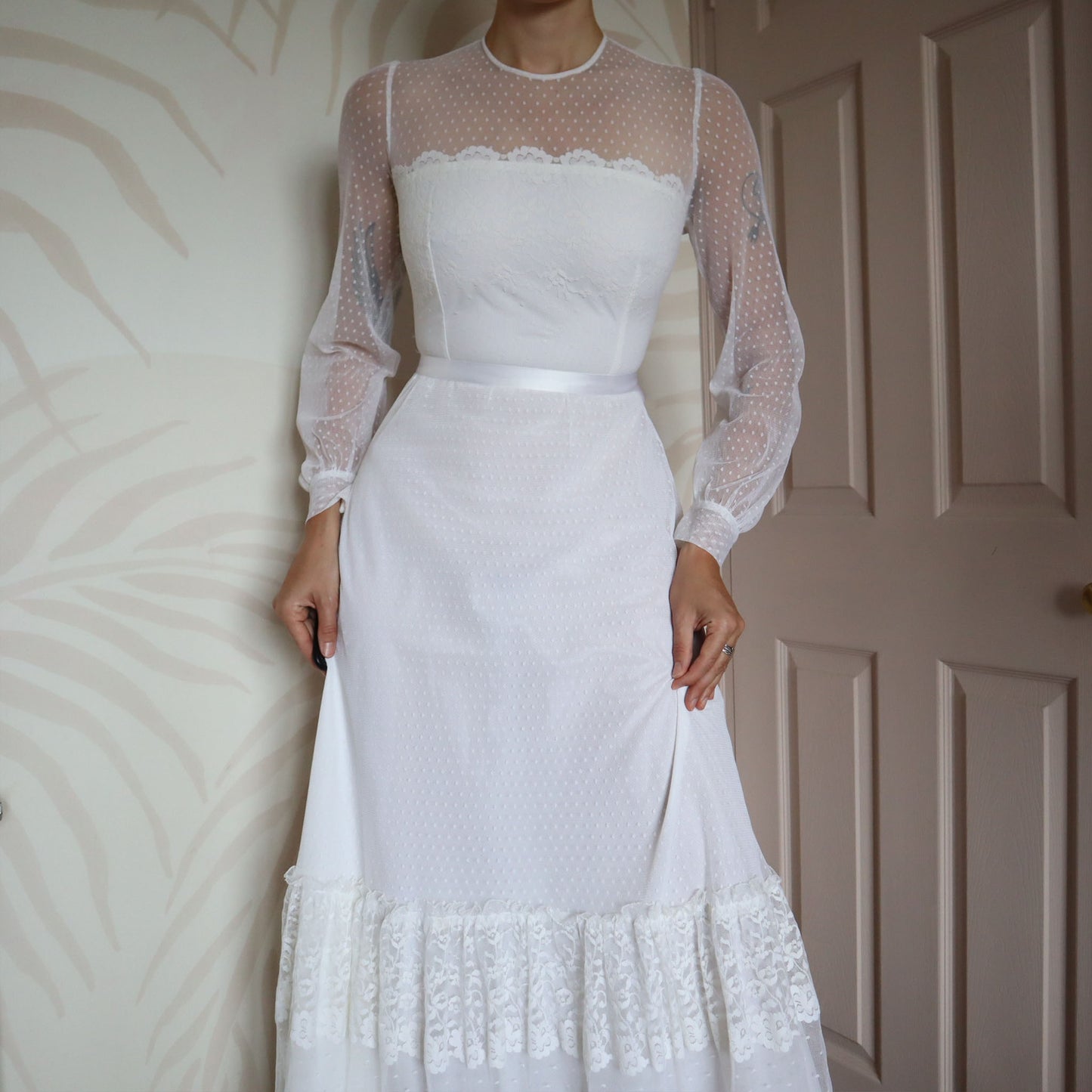 Berkertex white lace long sleeve wedding dress UK 12