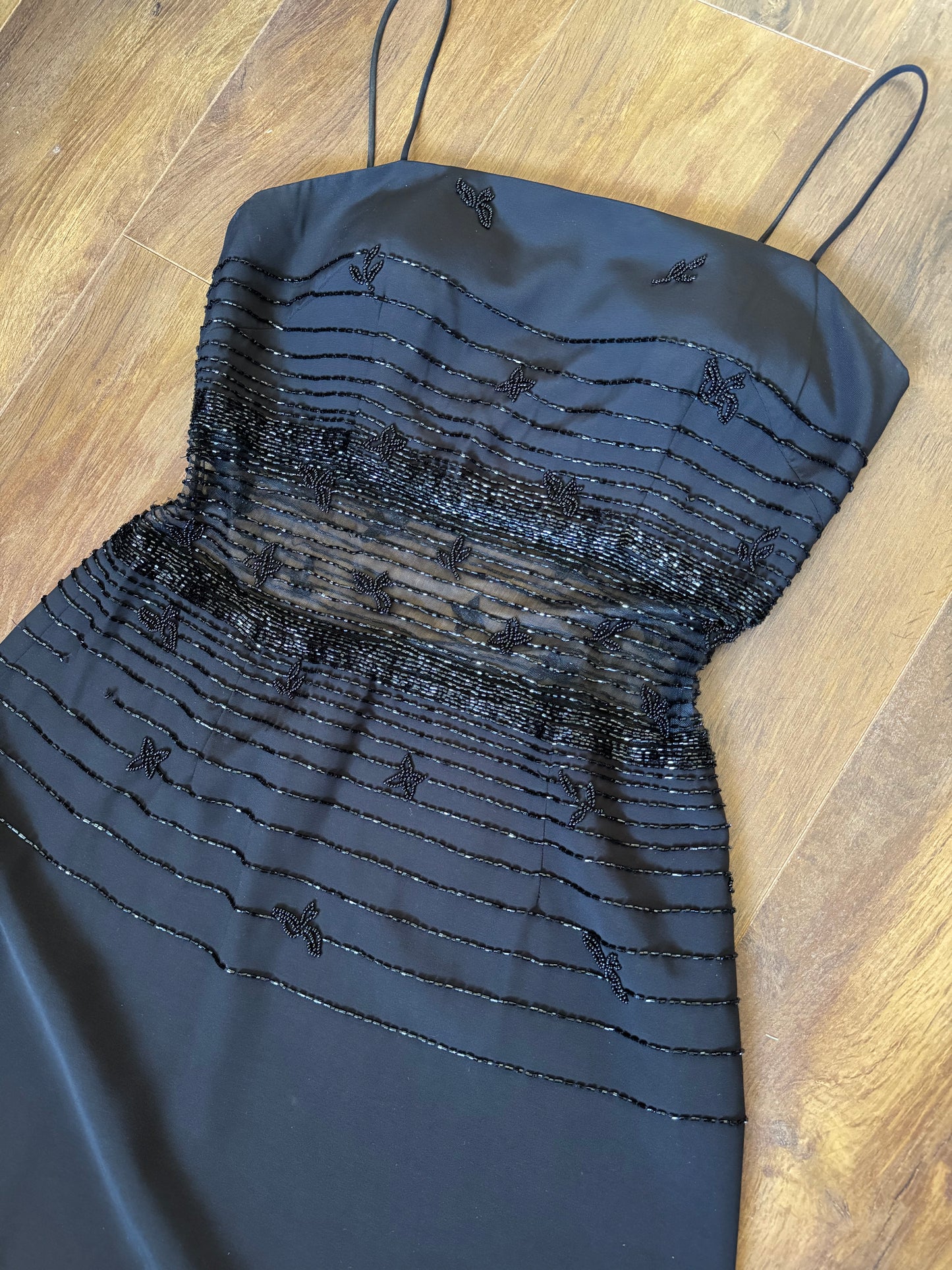 Chic black beaded evening dress uk 12