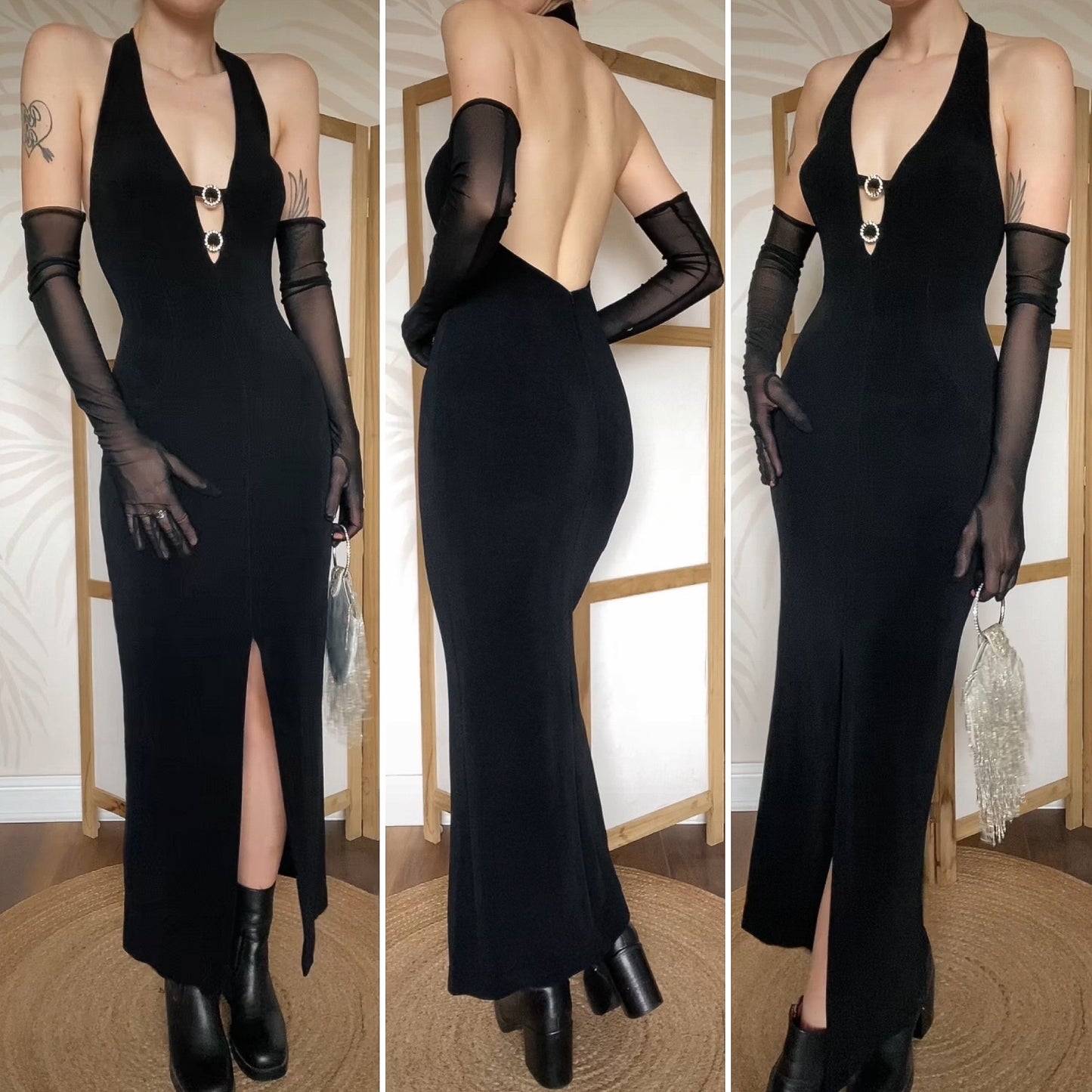 Bernshaw black stretch diamanté halter-neck dress UK 10