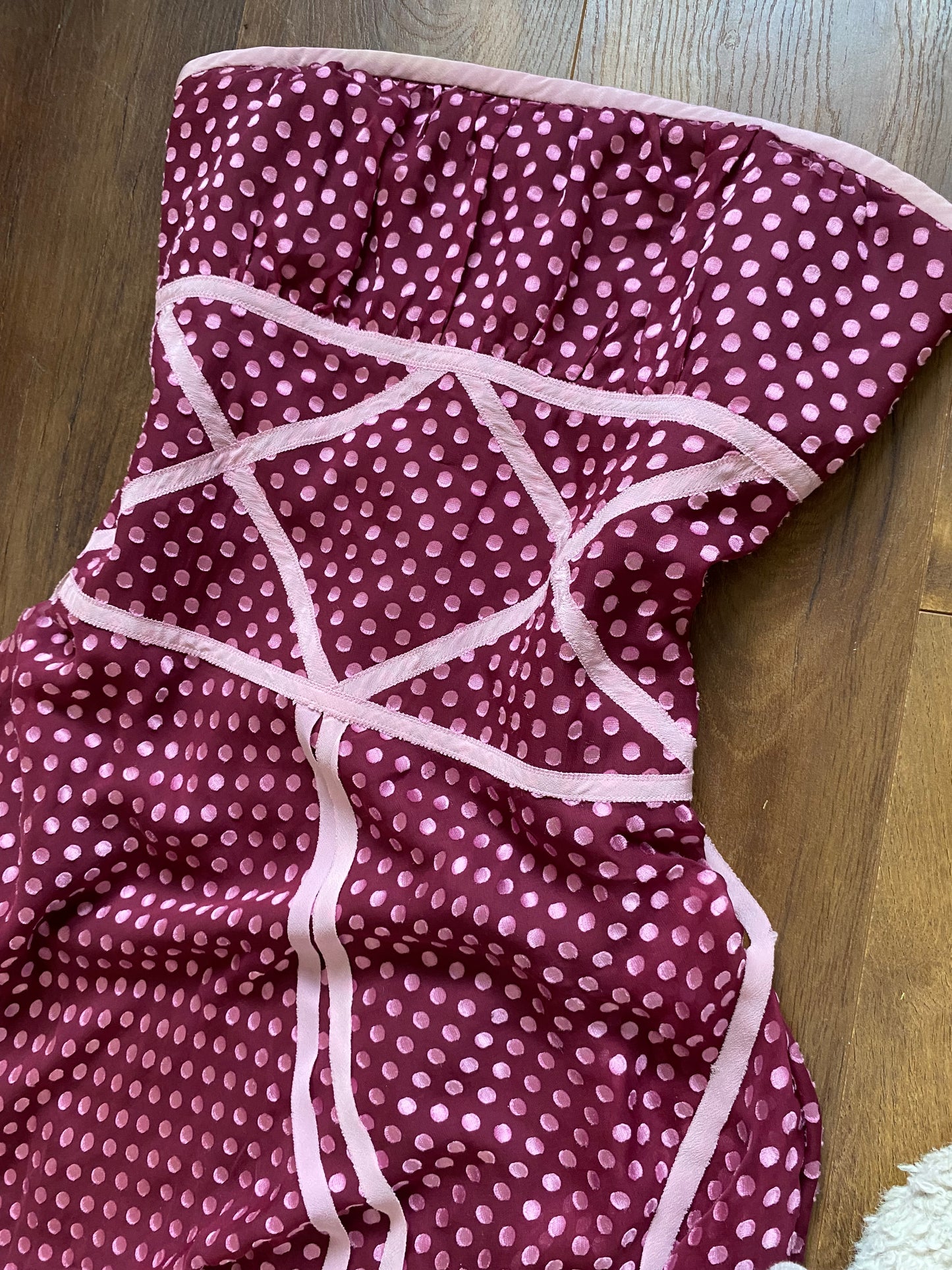 Silk blend strapless polka dot dress uk 12