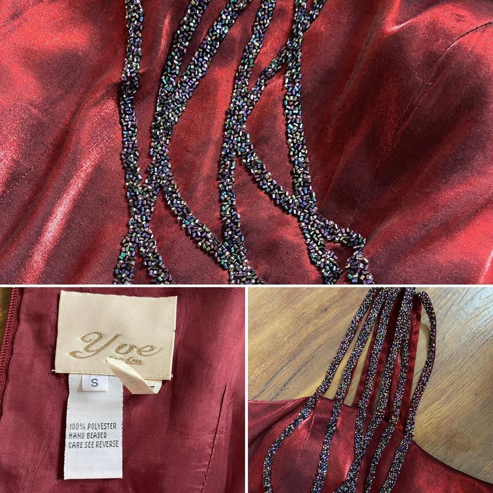 YVE London silky red beaded evening dress UK 6-8