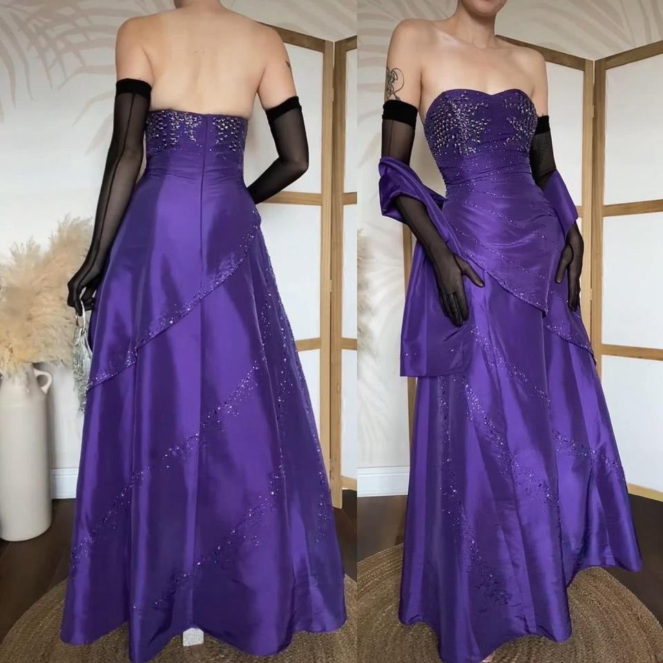 Strapless purple beaded a-line prom dress & shawl uk 12