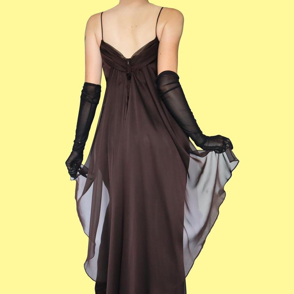 Brown chiffon evening dress UK 10