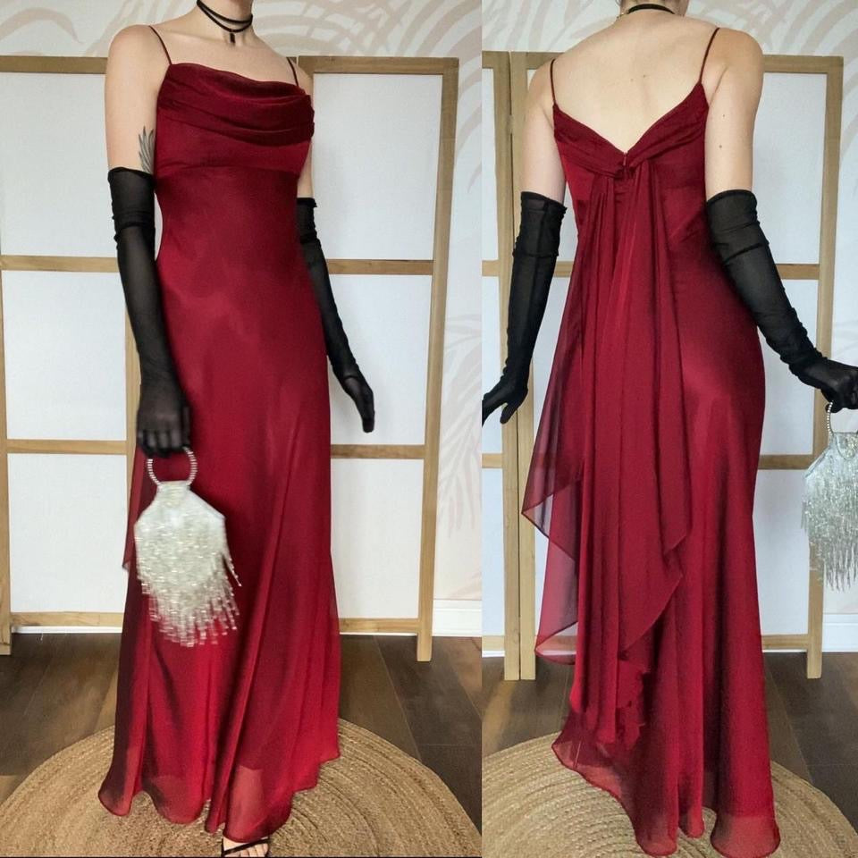 Tiffanys red chiffon evening prom dress UK 12