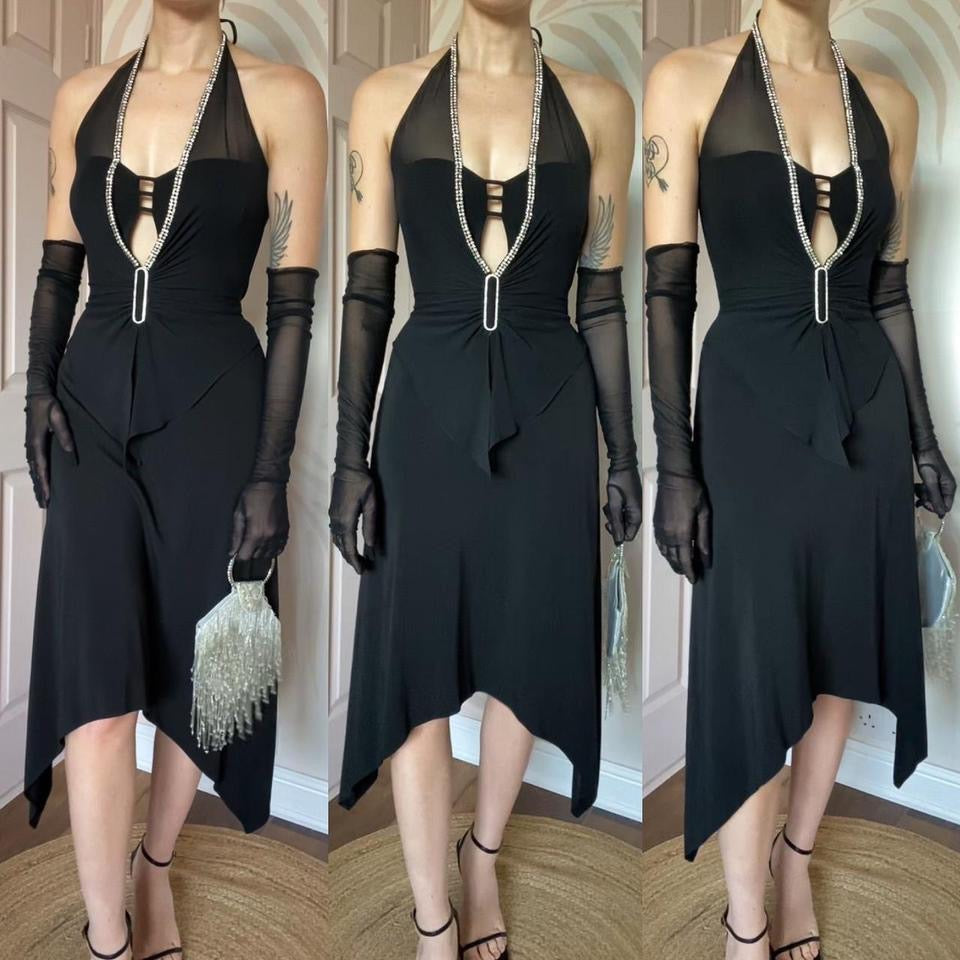 Chic black Dusk diamanté midi dress UK 10