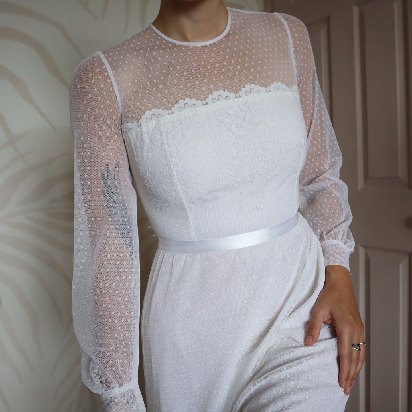 Berkertex white lace long sleeve wedding dress UK 12