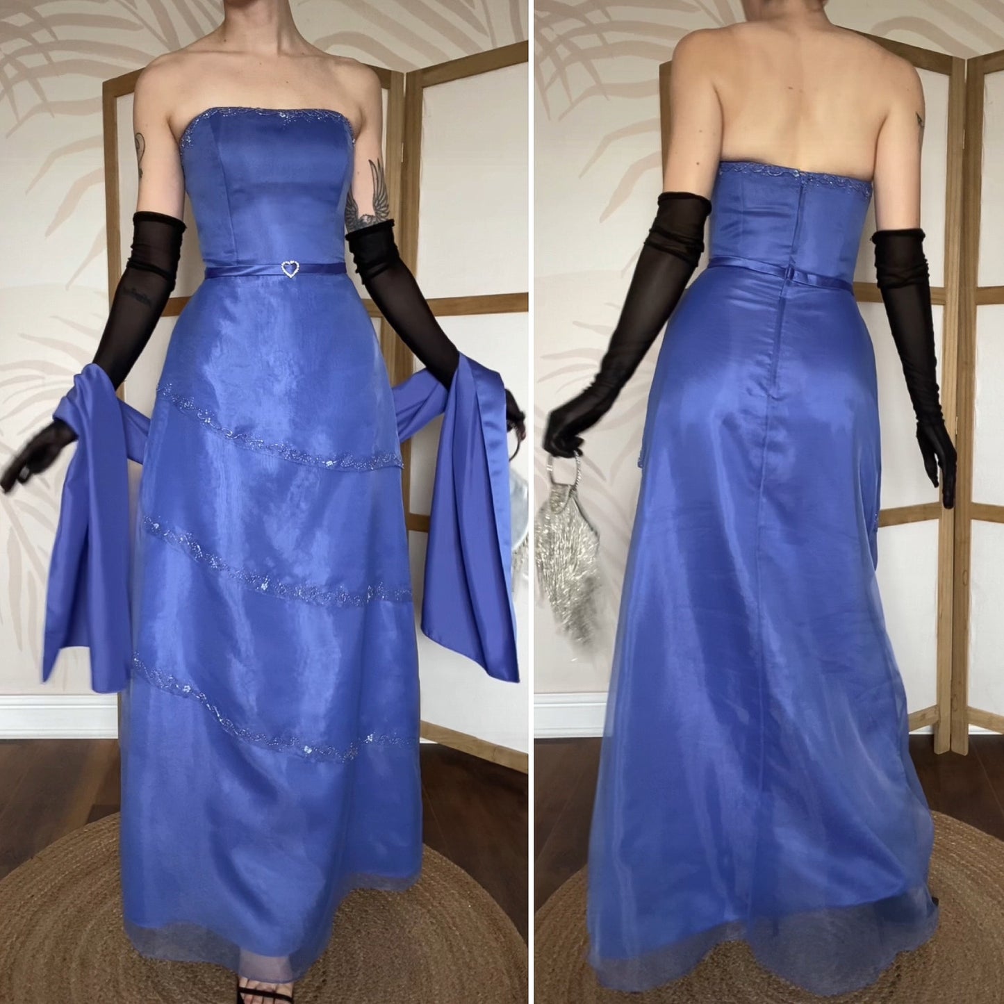 Cornflower blue Hilary Morgan layered prom dress & shawl uk 12