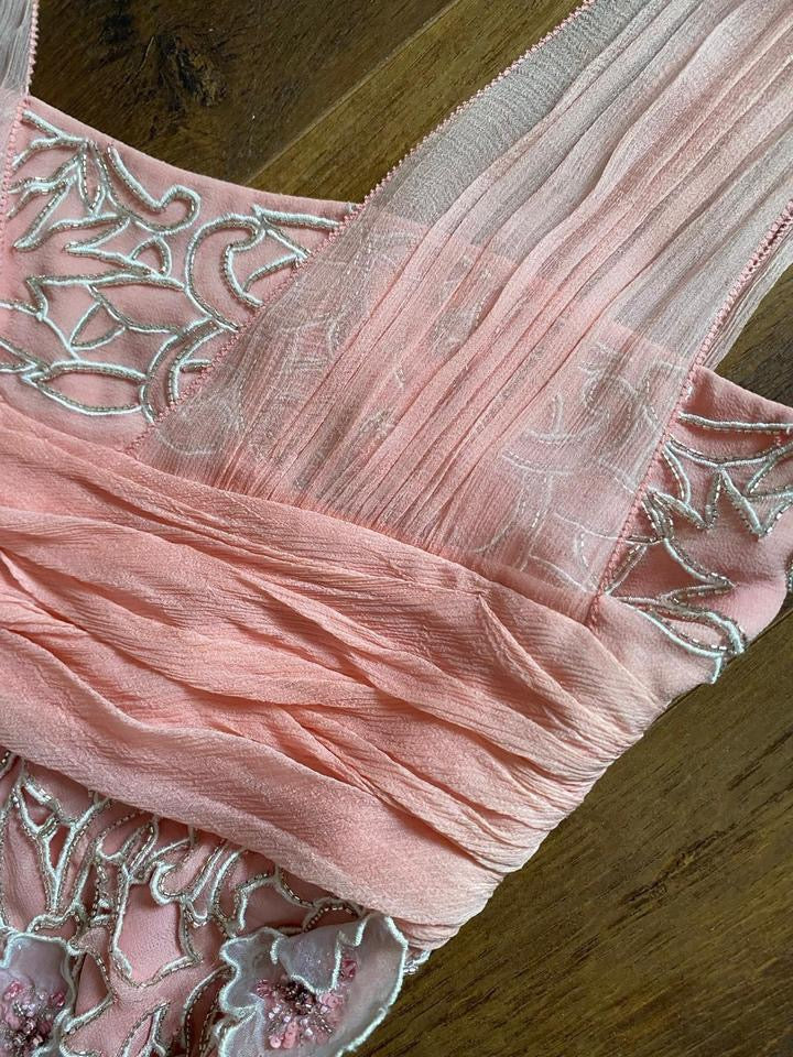 Peach silk beaded midi evening dress UK 10