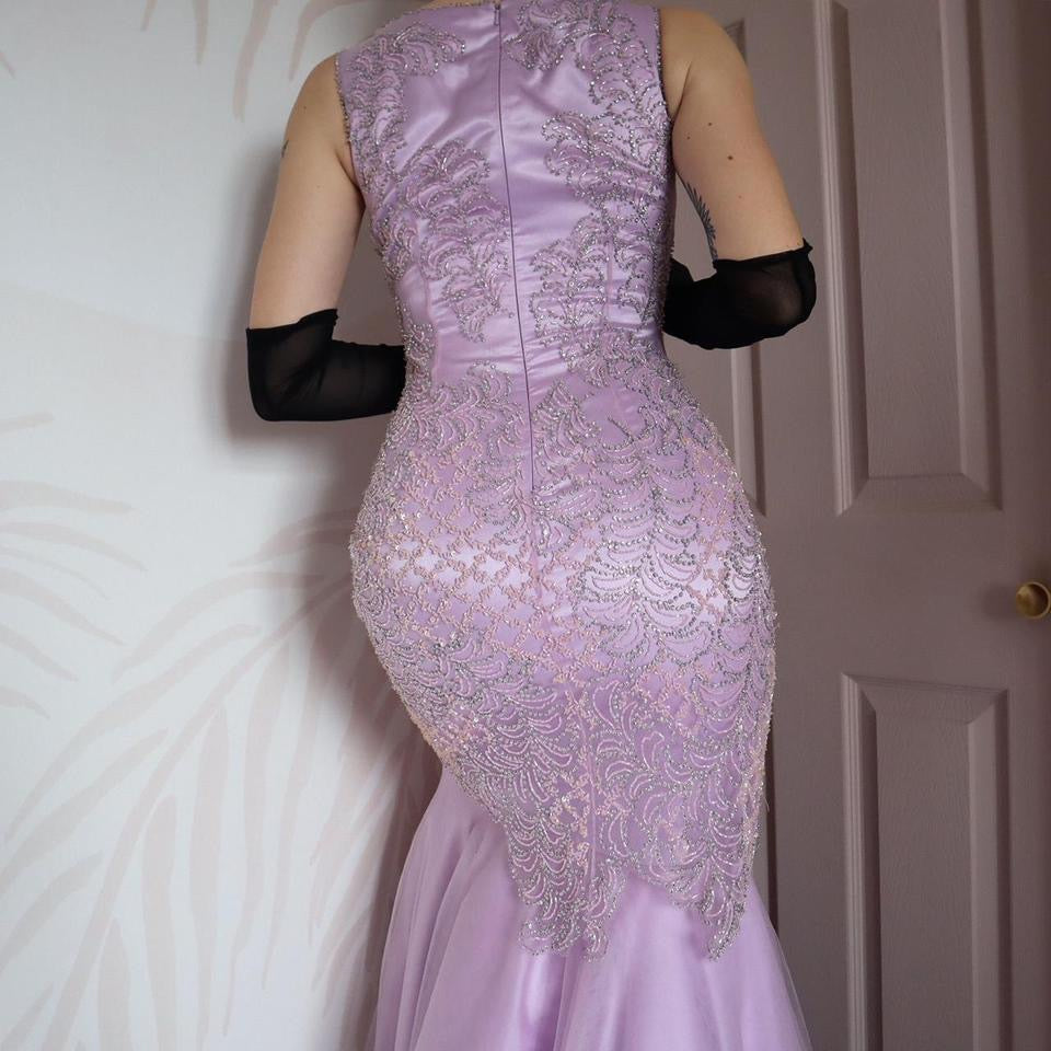 Lilac beaded Goya fishtail prom dress UK 10