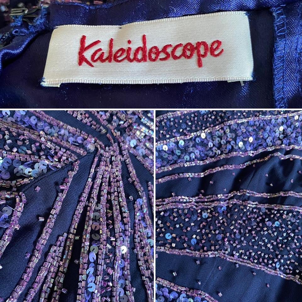 Purple Kaleidscope fitted sequin & beaded evening dress UK 12