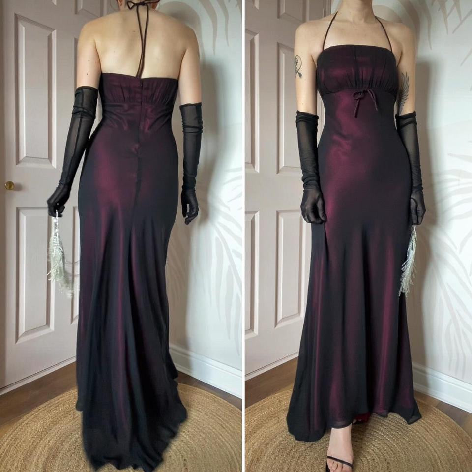 Pink & black halterneck evening dress UK 12