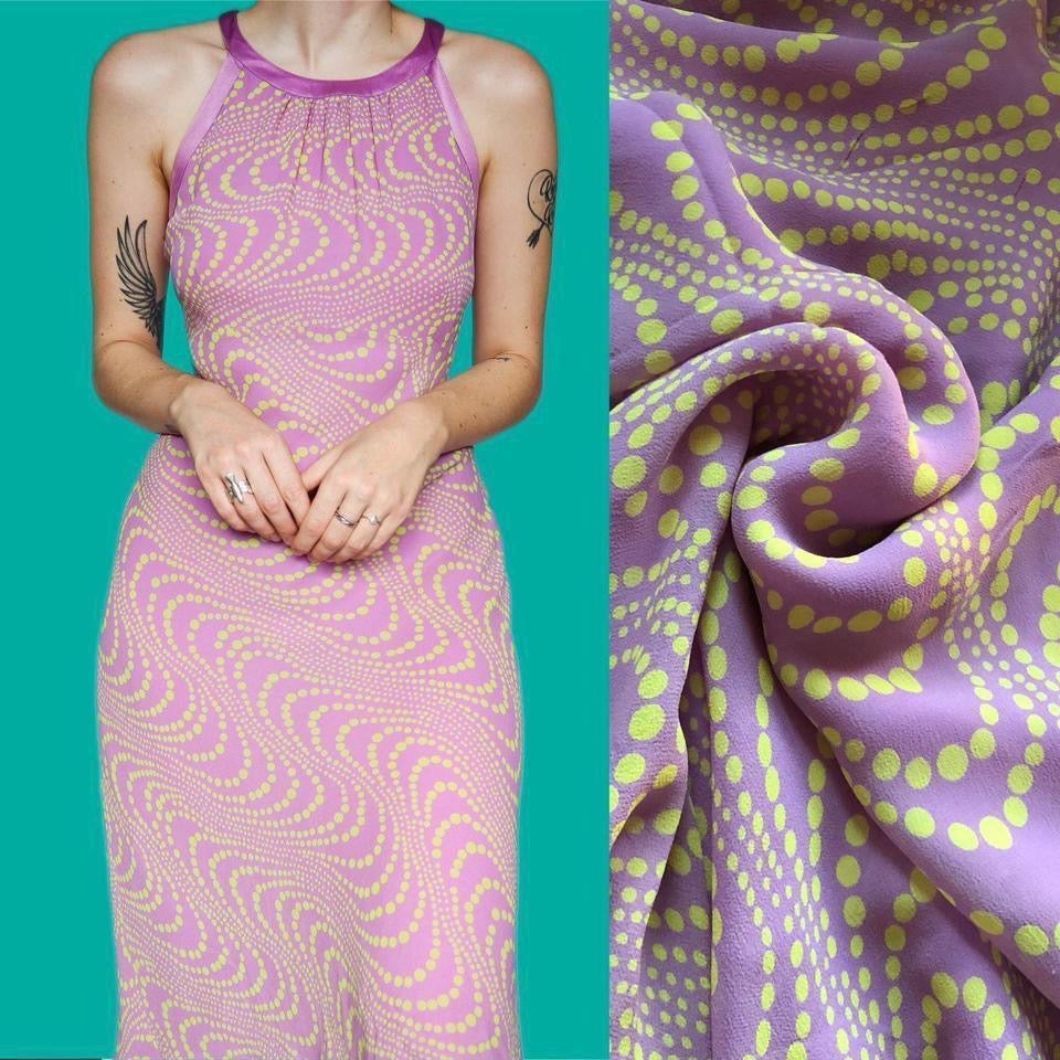 100% silk Planet lilac dotty evening dress UK 16