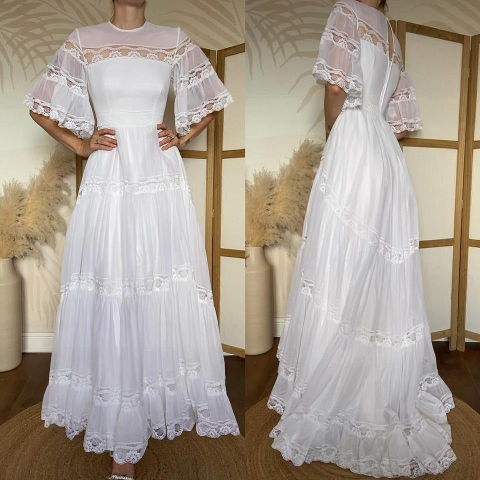 Berkertex white 60s flared sleeve lace wedding dress uk 6/8