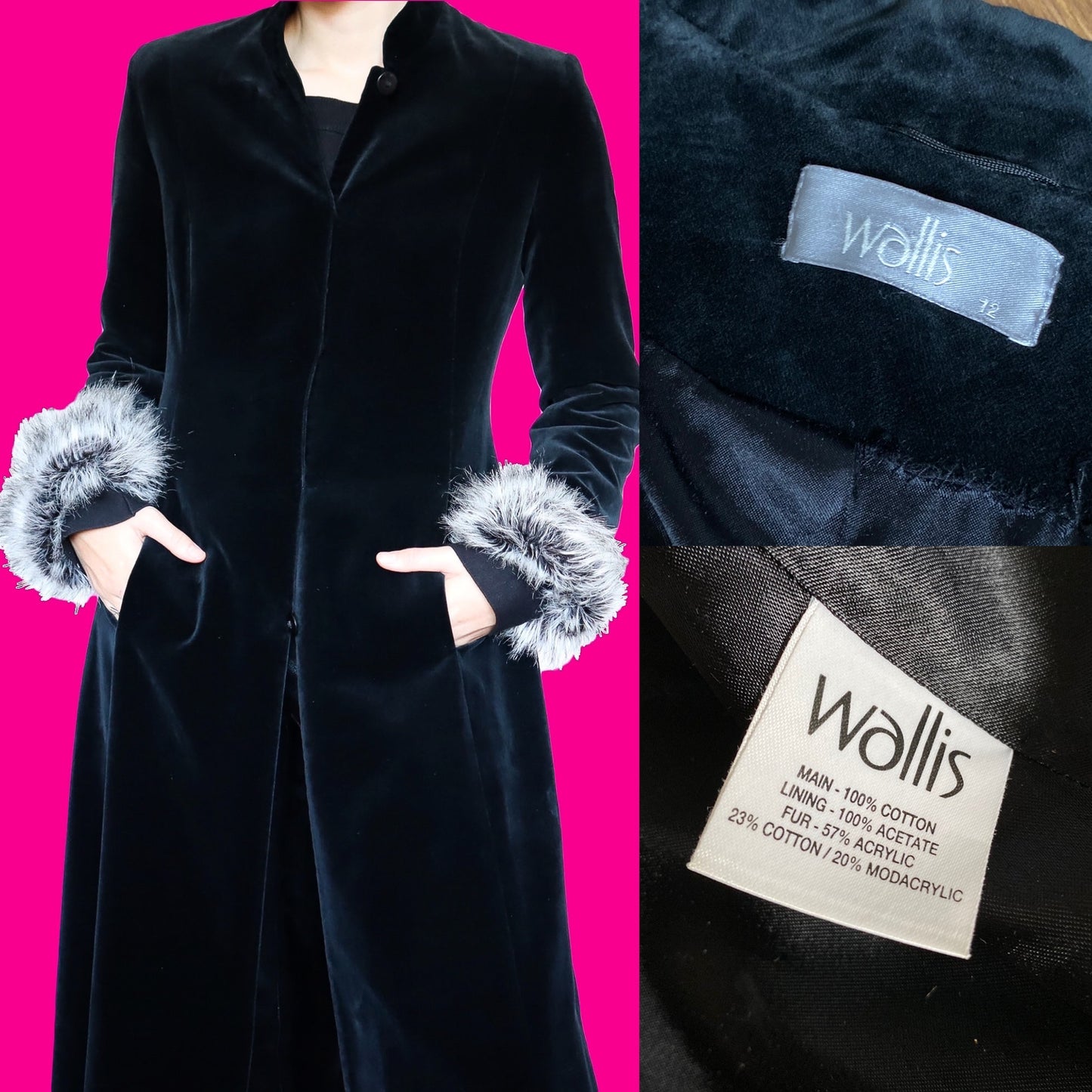 Black velvet maxi coat UK 10/12