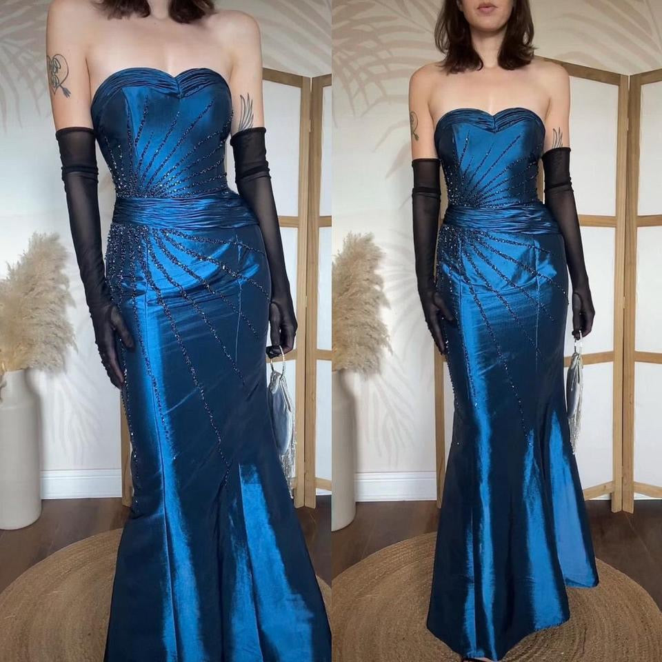 Dynasty blue beaded strapless prom dress uk 10-12