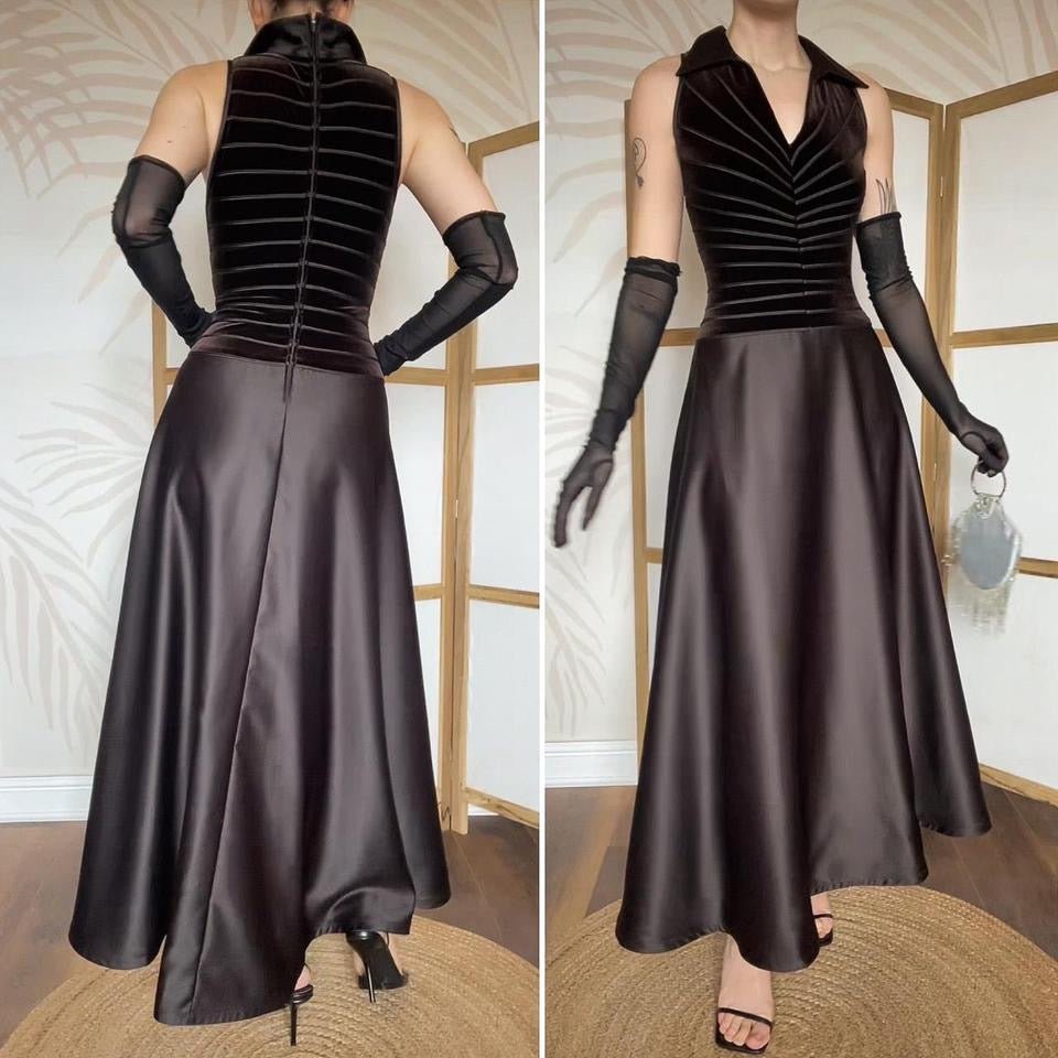 Tadashi Petite brown a-line evening dress UK 14