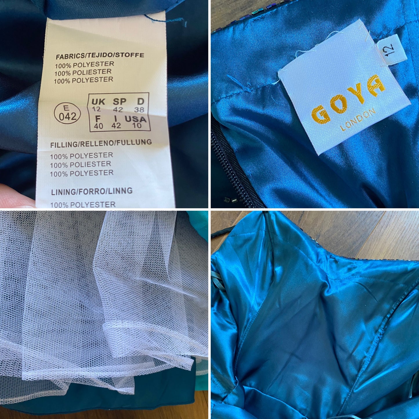 Teal Goya bead & sequin a-line prom dress uk 12