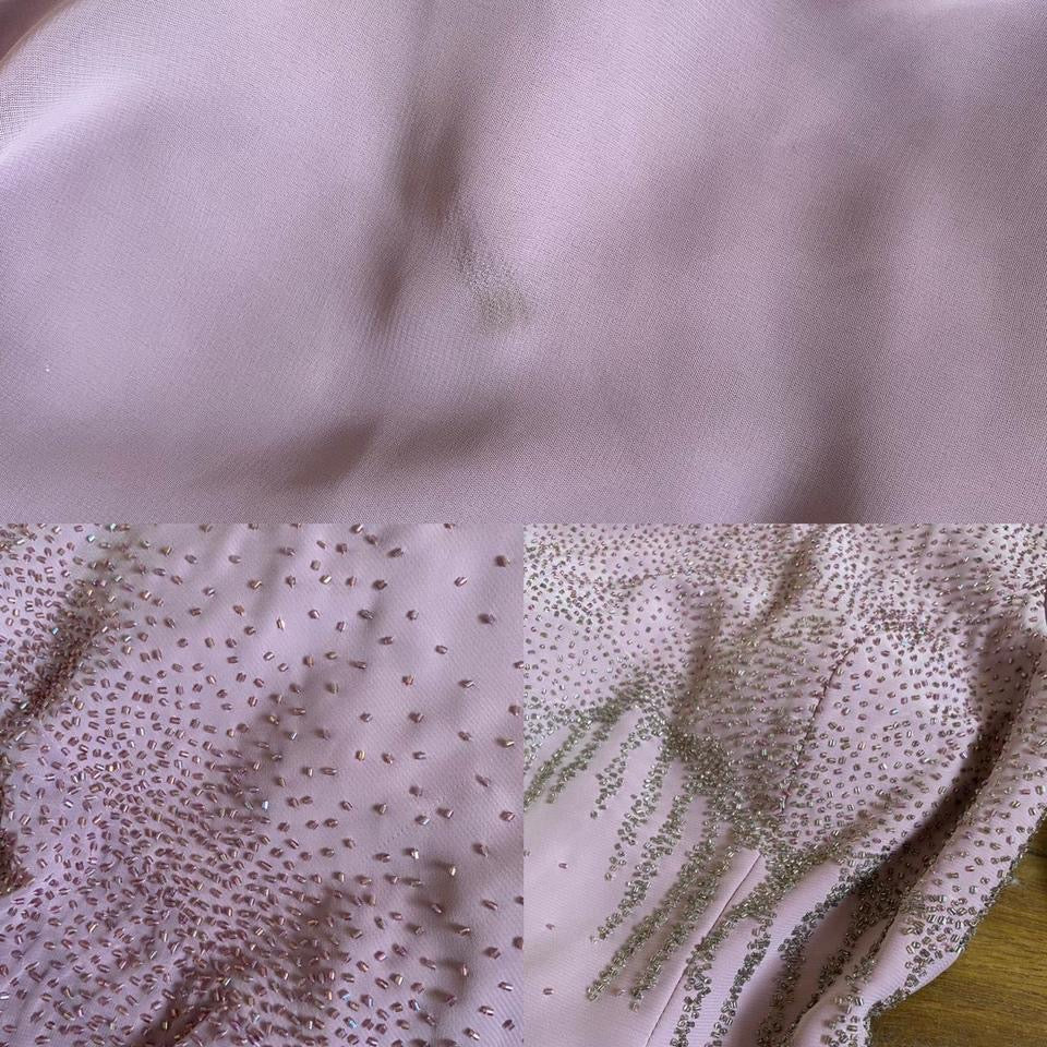 Lilac vintage beaded long sleeve fishtail evening dress UK 10