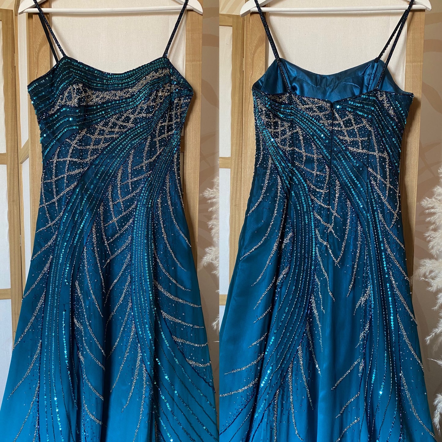 Teal Goya bead & sequin a-line prom dress uk 12