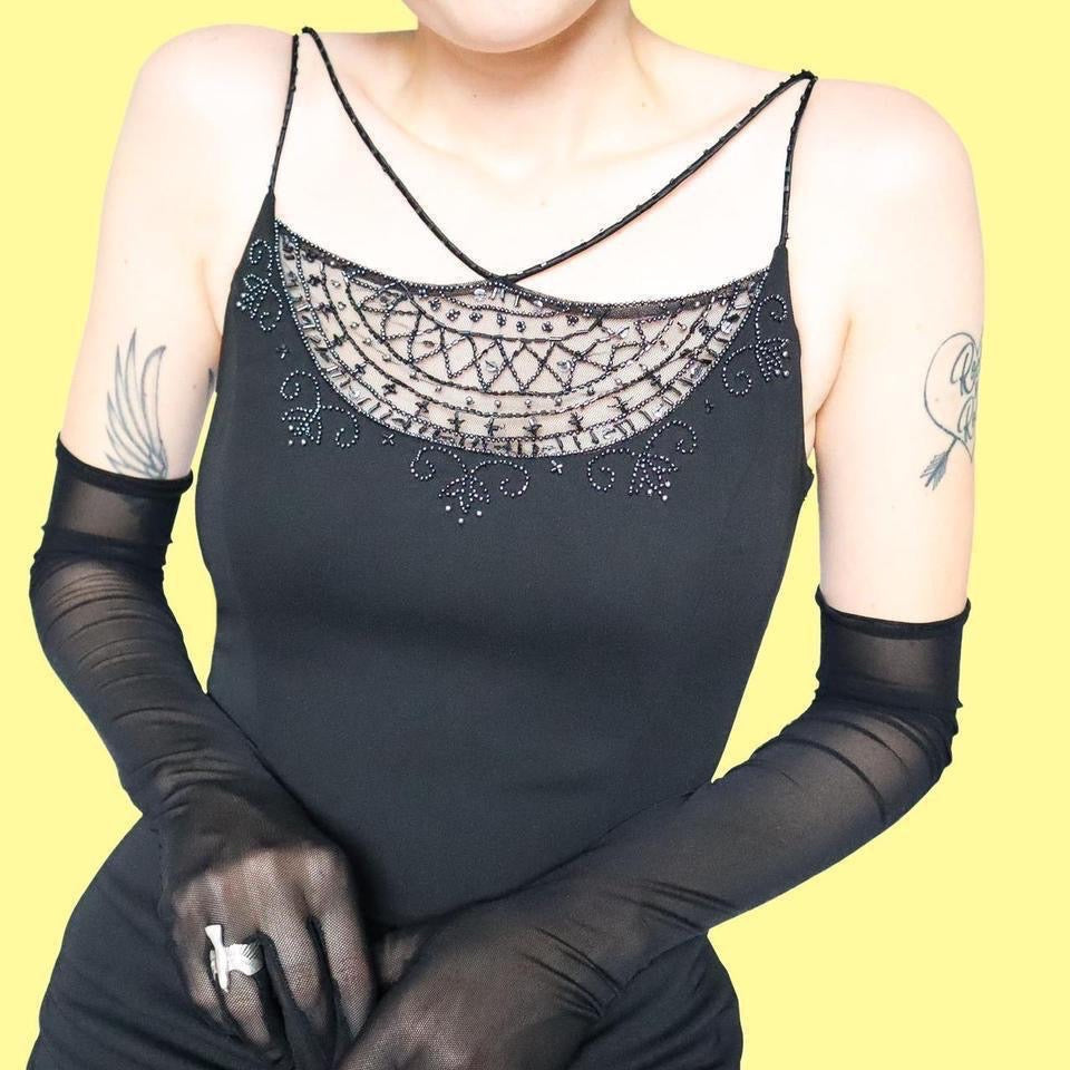 Black Dave & Johnny beaded evening dress UK 8