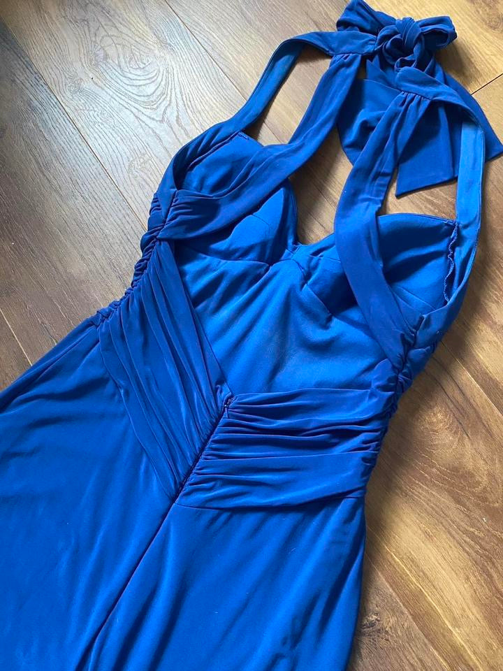 Niki Livas blue stretch evening dress uk 14