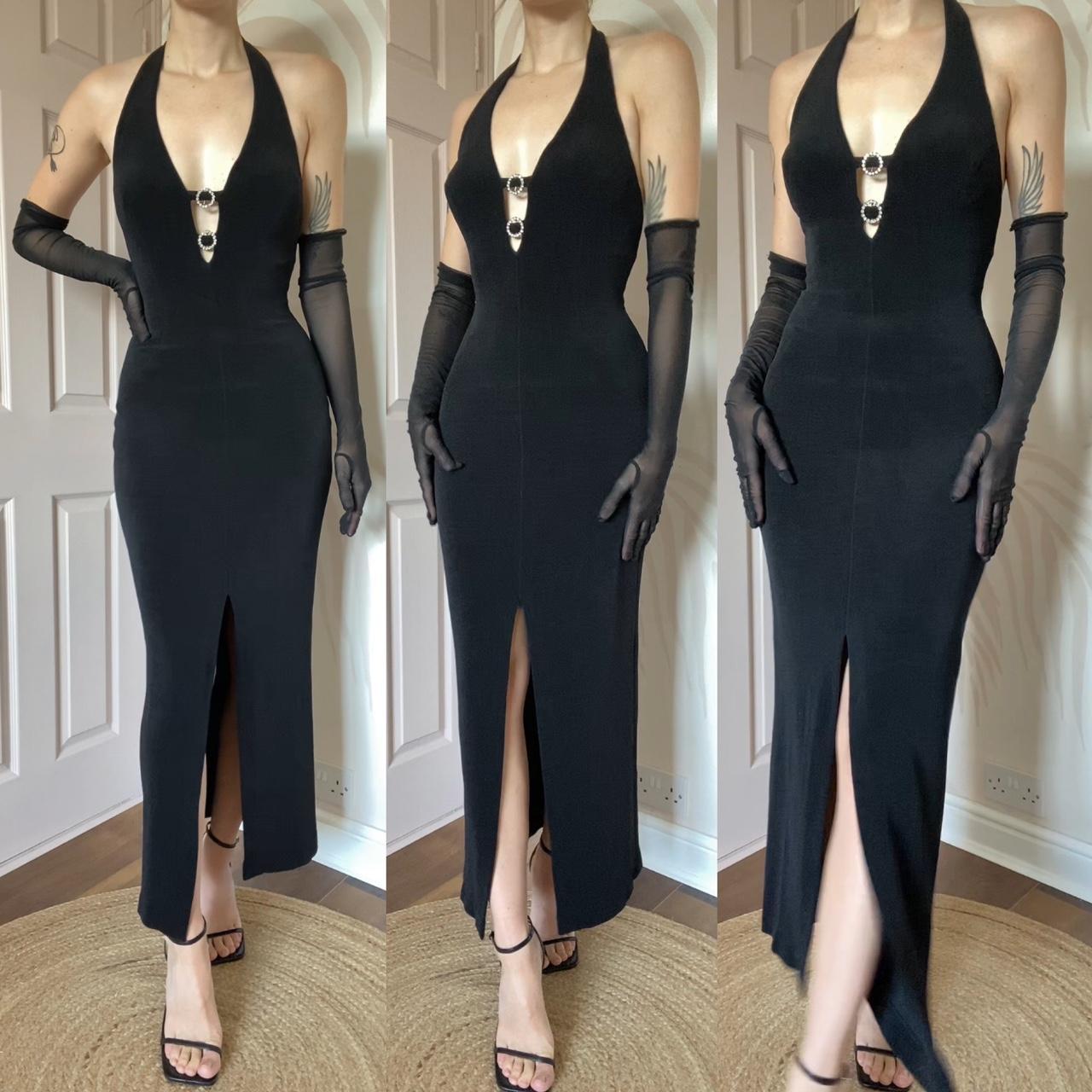 Bernshaw black stretch diamanté halter-neck dress UK 10