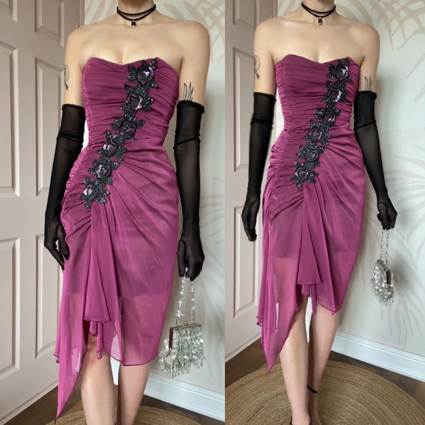 Dark pink Charas strapless midi dress size UK 8