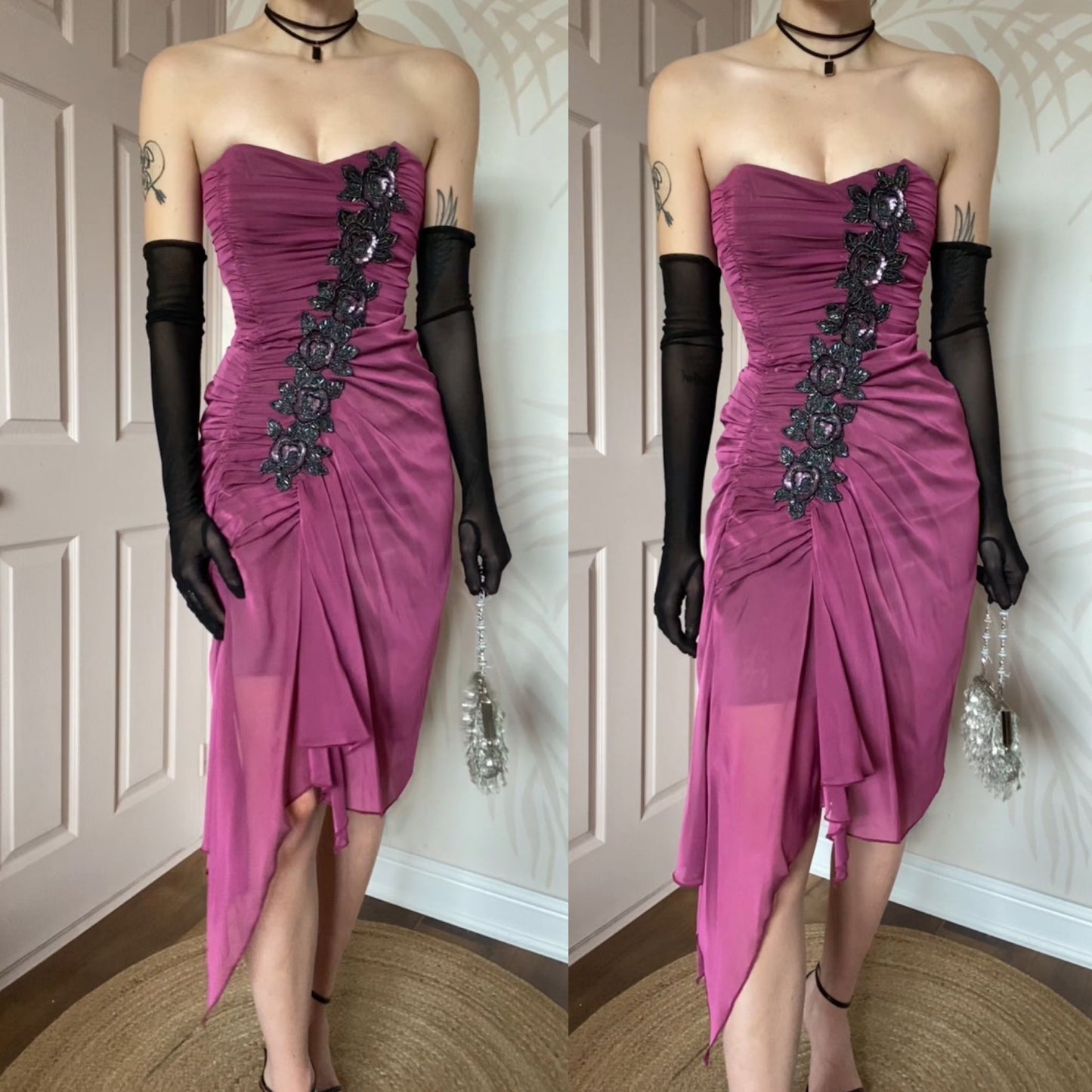 Dark pink Charas strapless midi dress size UK 8