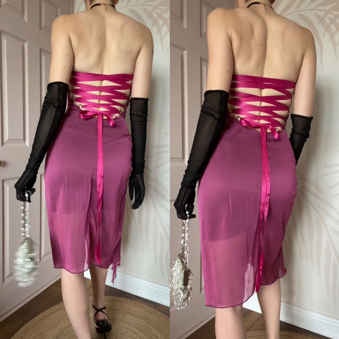 Dark pink Charas strapless midi dress size UK 8
