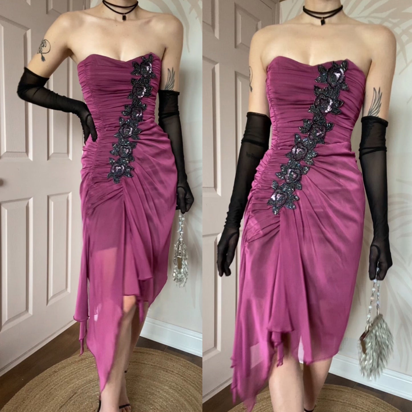 Dark pink Charas strapless midi dress size UK 8