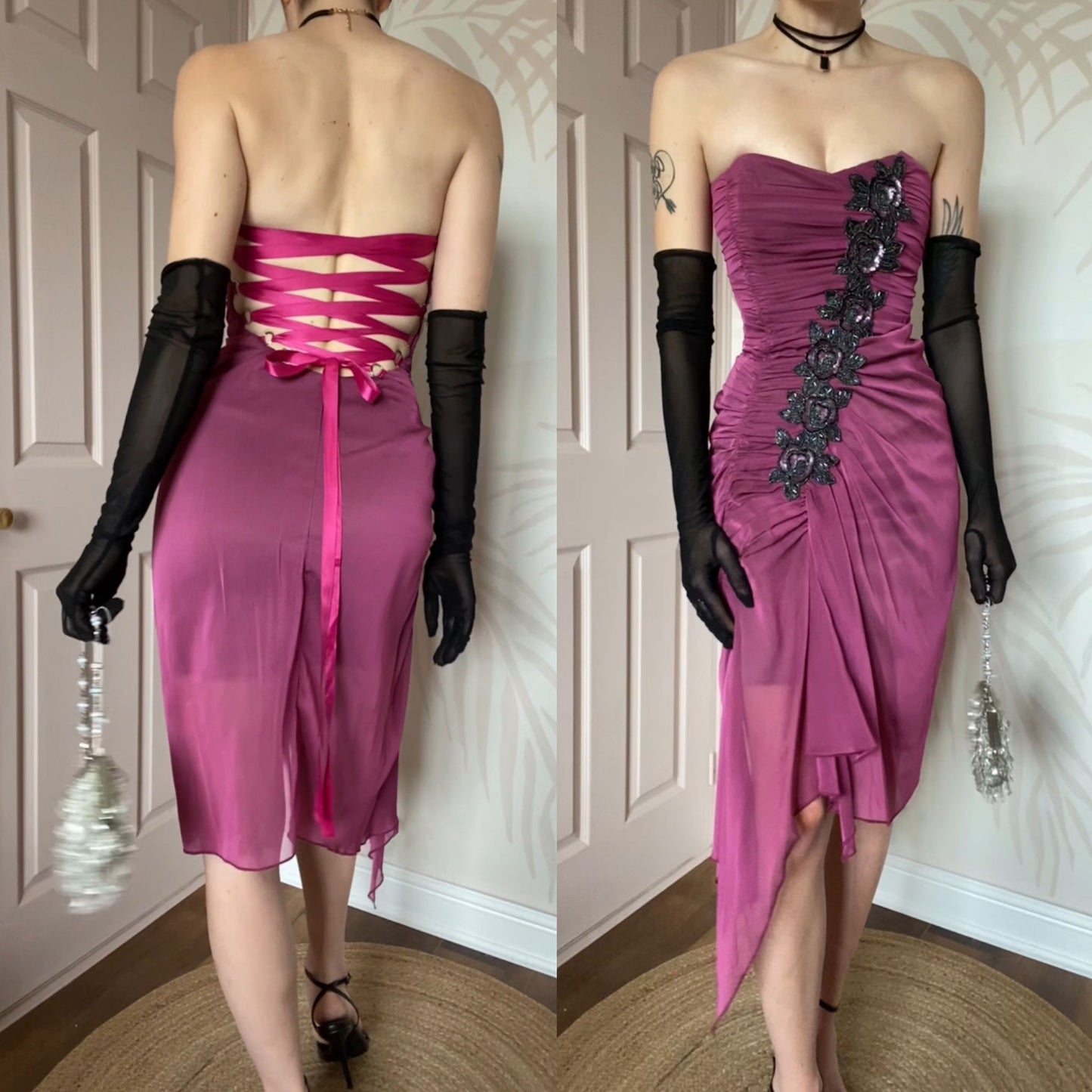 Dark pink Charas strapless midi dress size UK 8