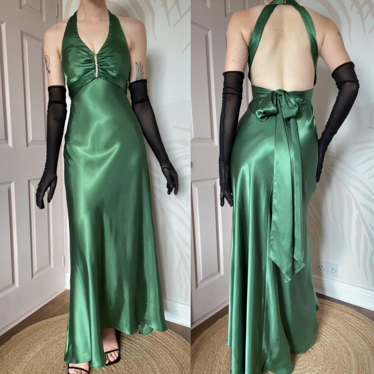 Zum Zum Green Satin Evening Gown Prom Dress UK 8