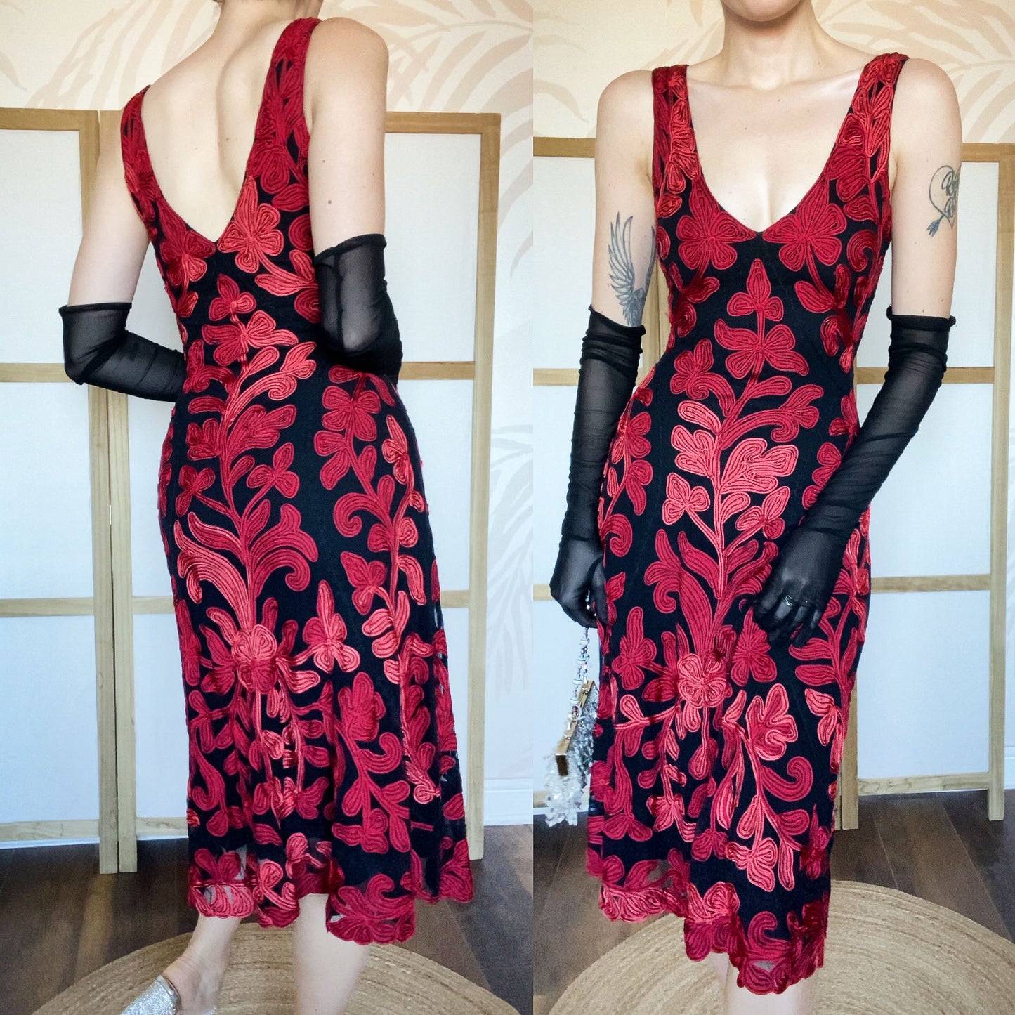 Beautiful red & black stretch a line midi dress UK 8 & UK 12 available