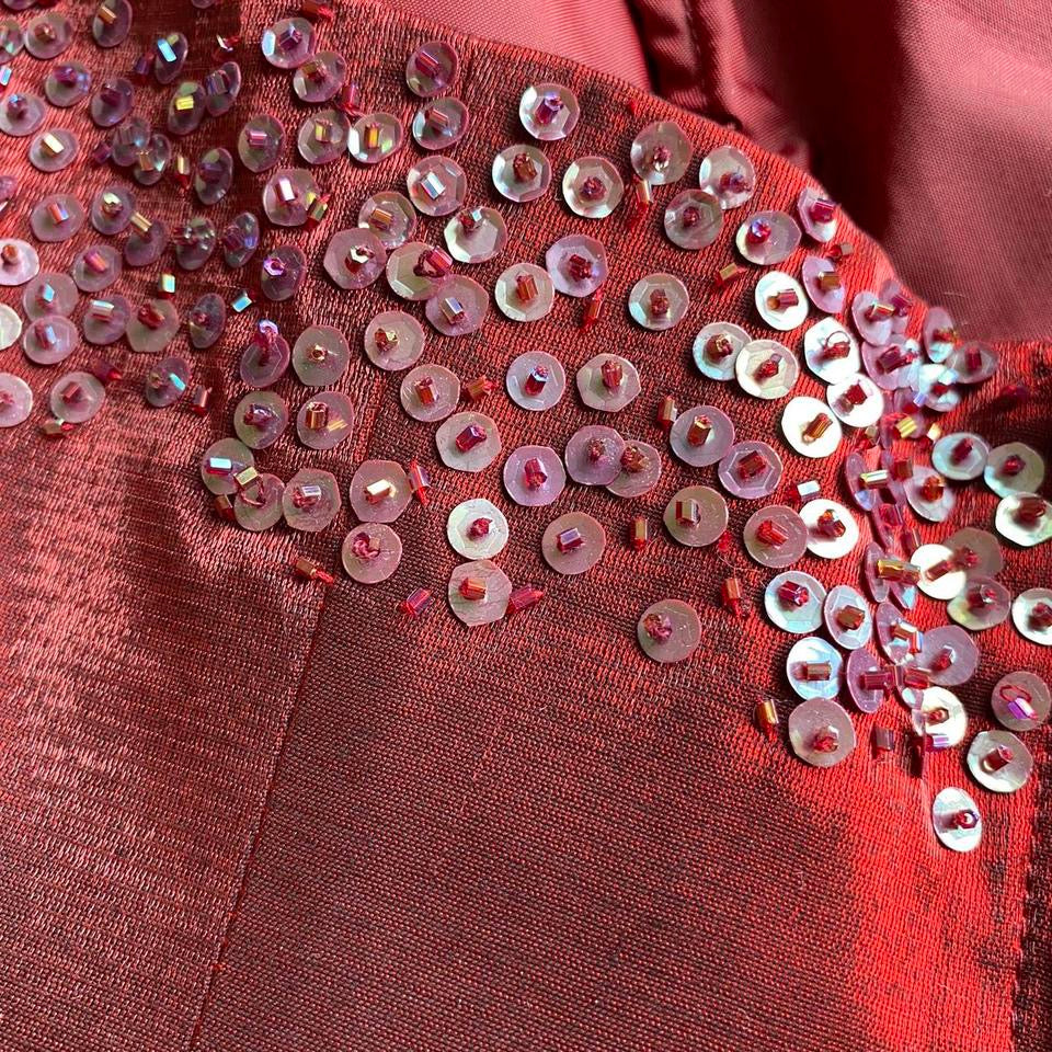 Silky red Dynasty 2 piece skirt & top set UK 10