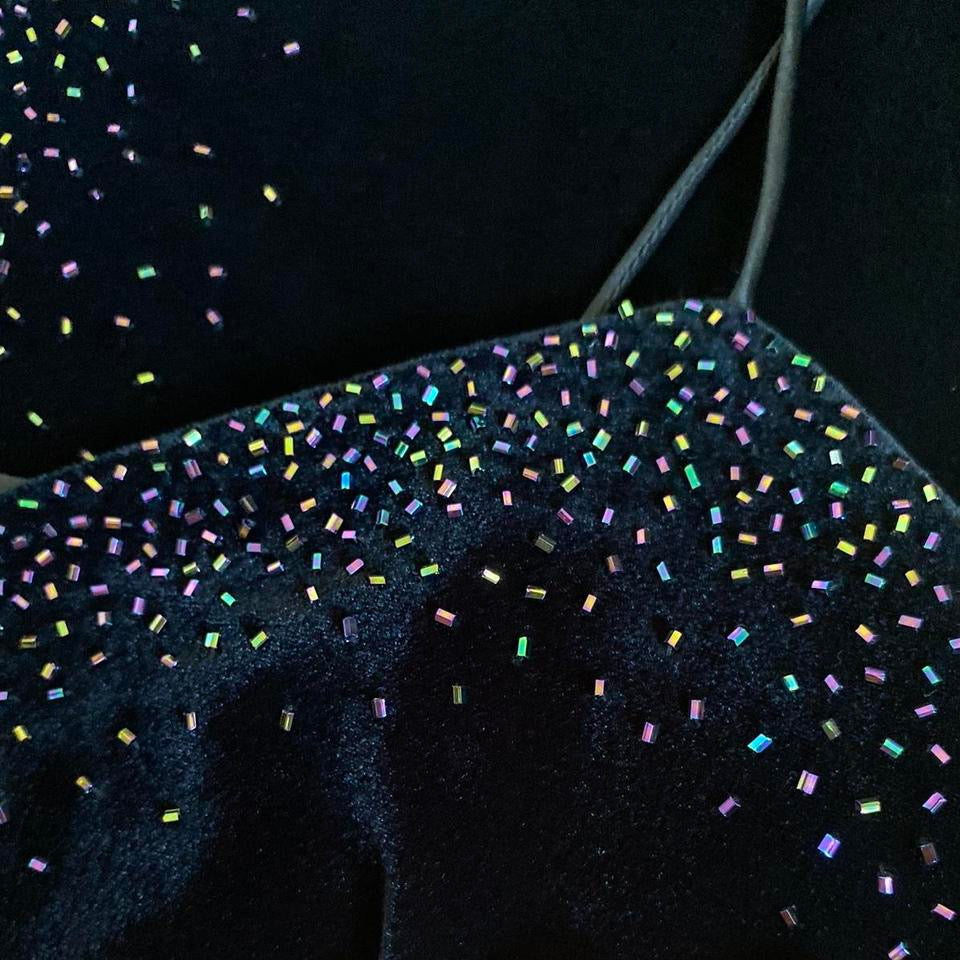 Black velvet beaded evening dress UK 8