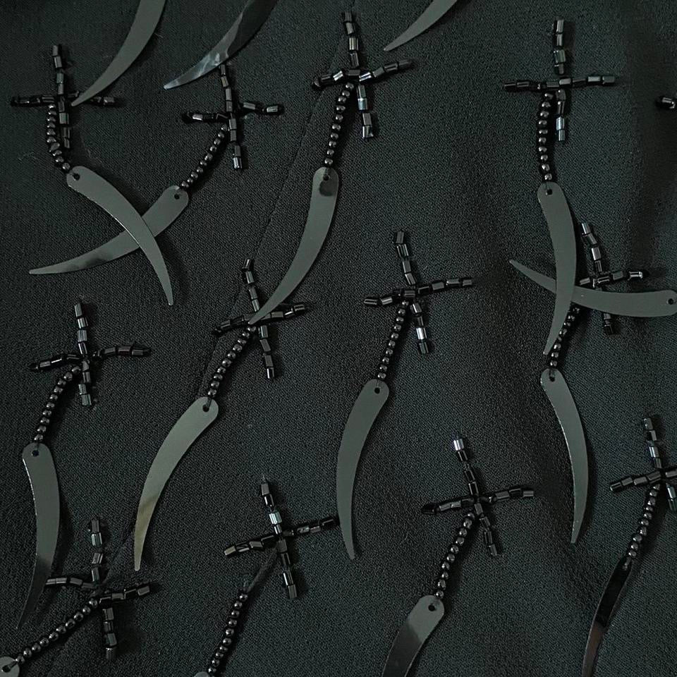 Black YVE 100% silk evening dress UK 10-12