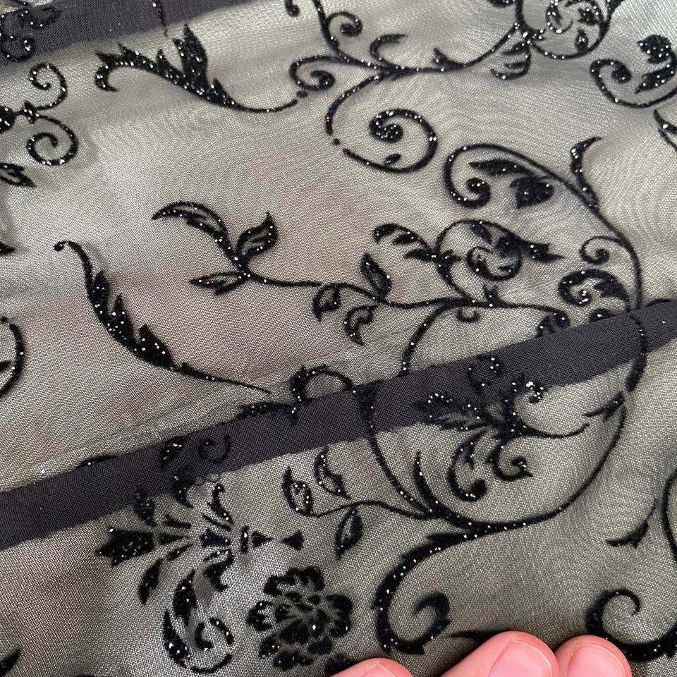 Green glittery floral a line evening dress UK 14