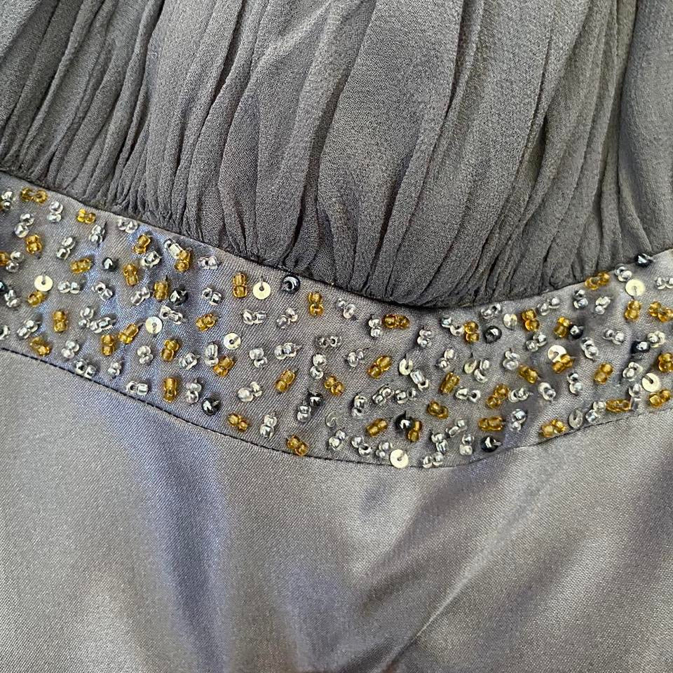 Silver beaded evening dress UK 10