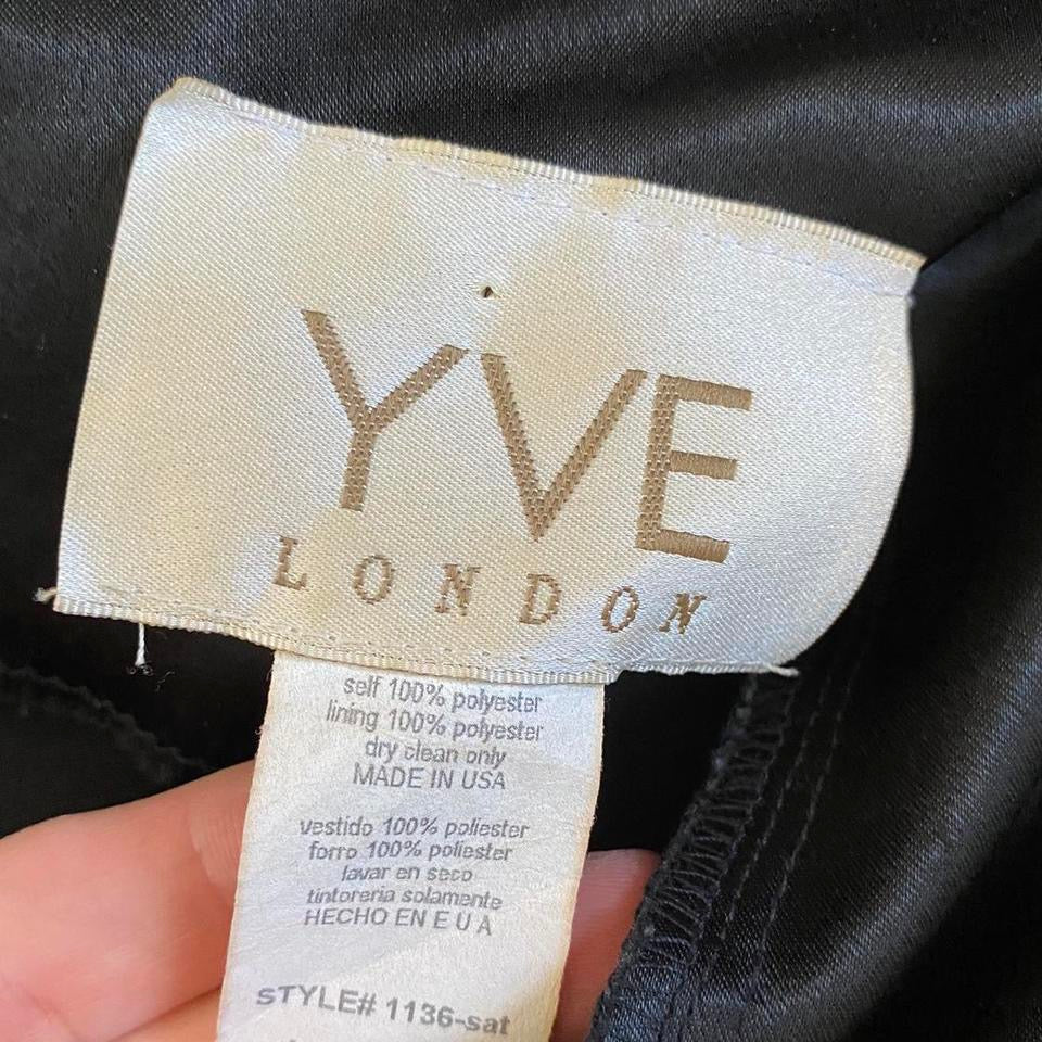 Black satin open back evening dress UK 12