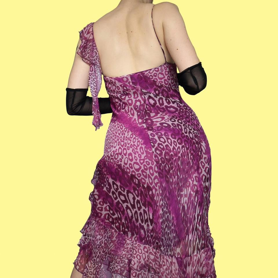 100% silk leopard print midi dress UK 14