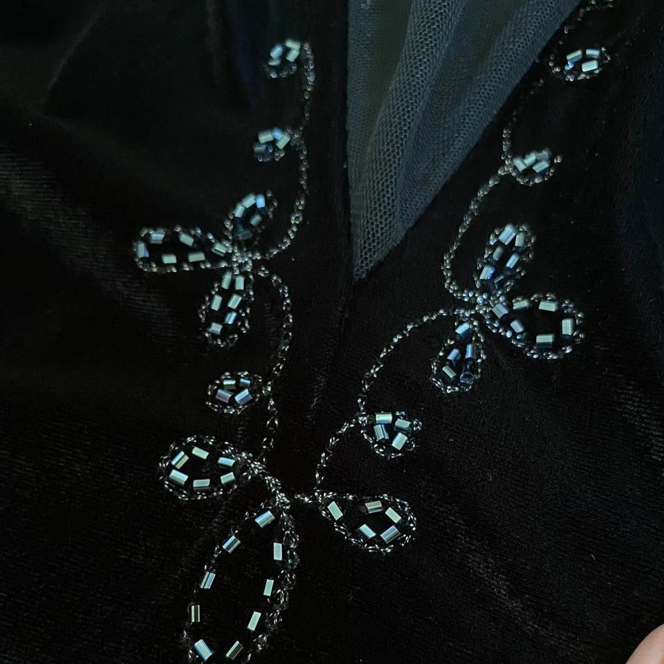 Beautiful black velvet stretch lace up evening dress UK 10