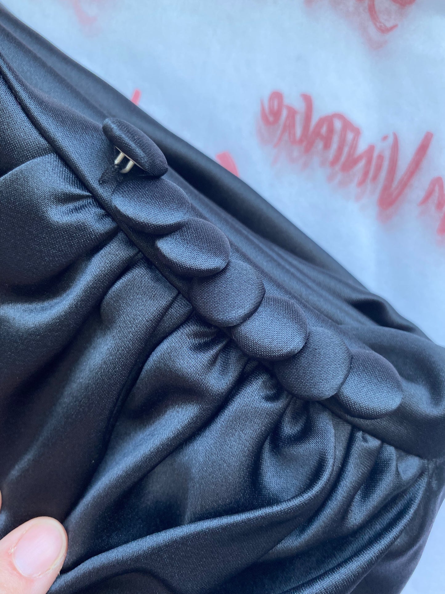 Black satin evening dress & shawl UK 12-14