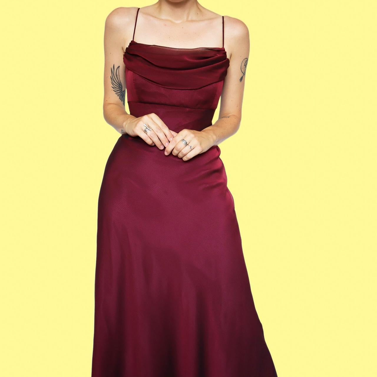 Burgundy evening dress with trail UK 8