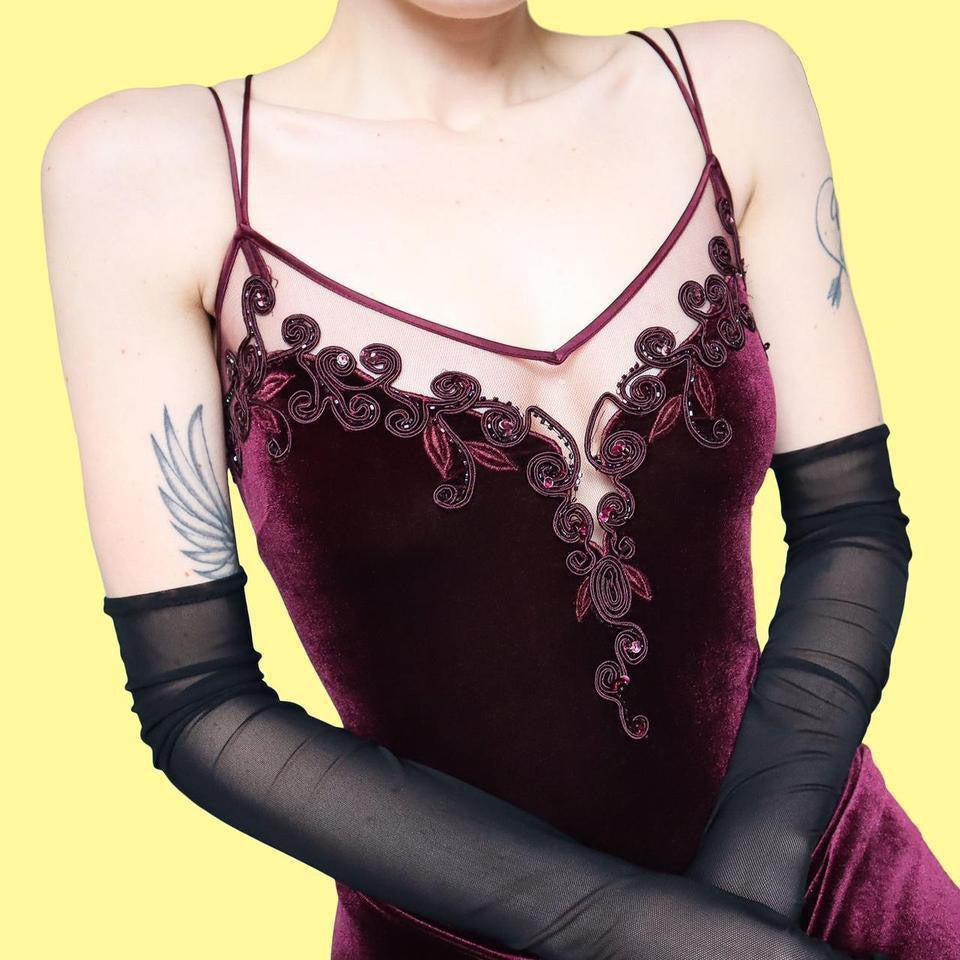 Dark purple velvet evening dress UK 14