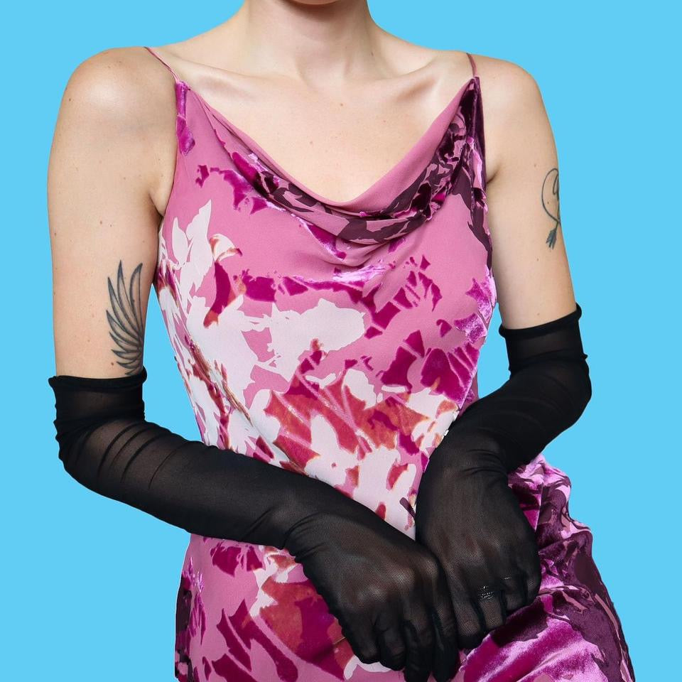 Pink devore velvet print slip dress with shawl UK 12