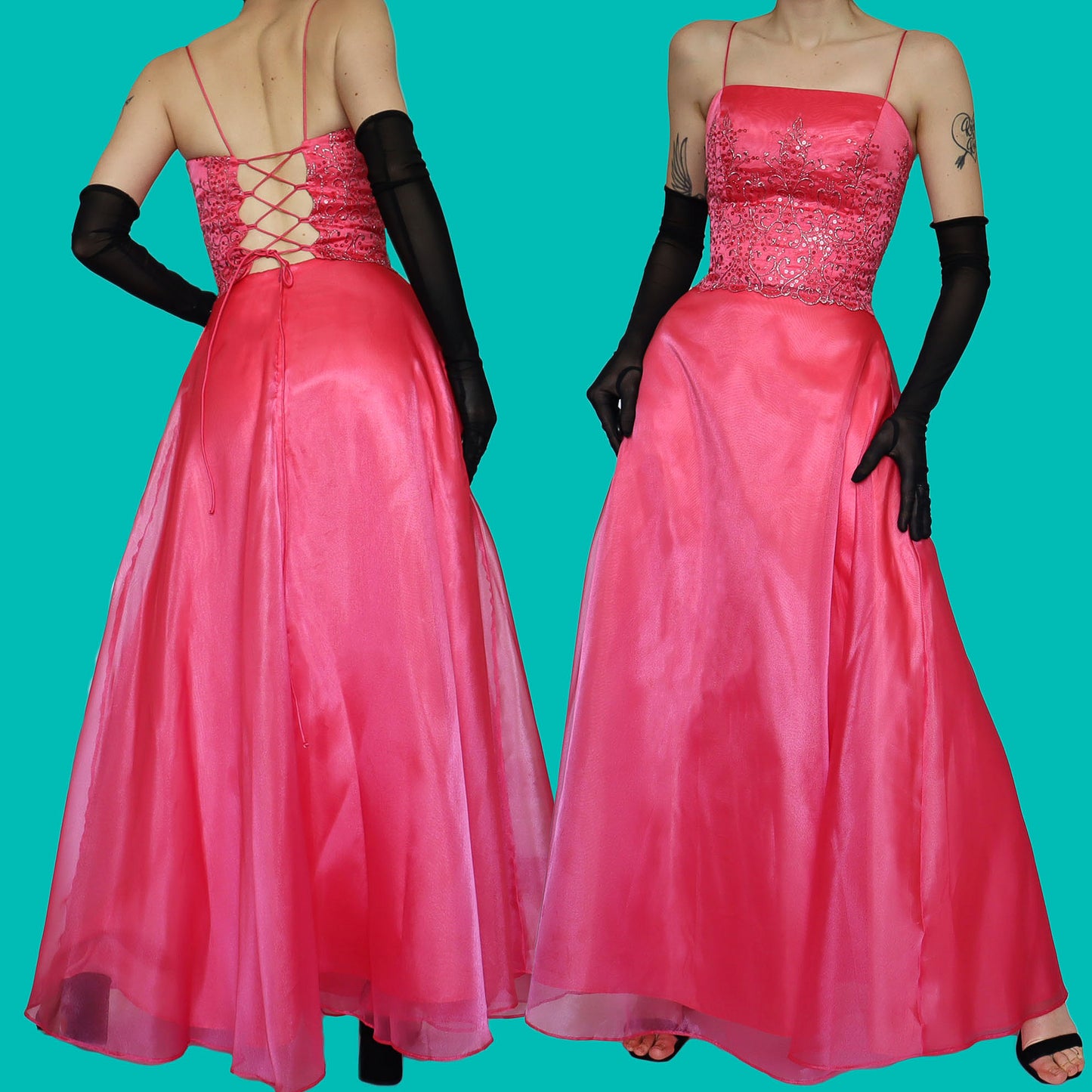 Pink Dave & Johnny organza 2 piece top & skirt set UK 8